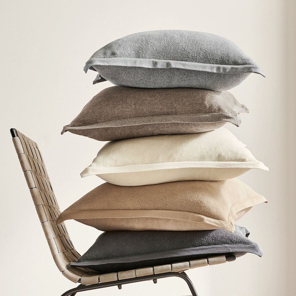 Pair of 2 Pottery Barn Cozy Fleece Pillow Cover, 22 x 22", Charcoal